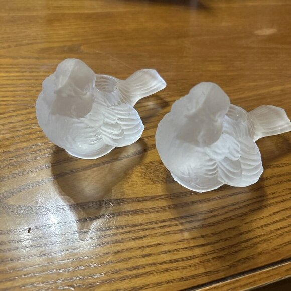 Pair Of Vtg Frosted Glass Bird Candlestick Holders Made By Crystal Clear Glass - Picture 4 of 8